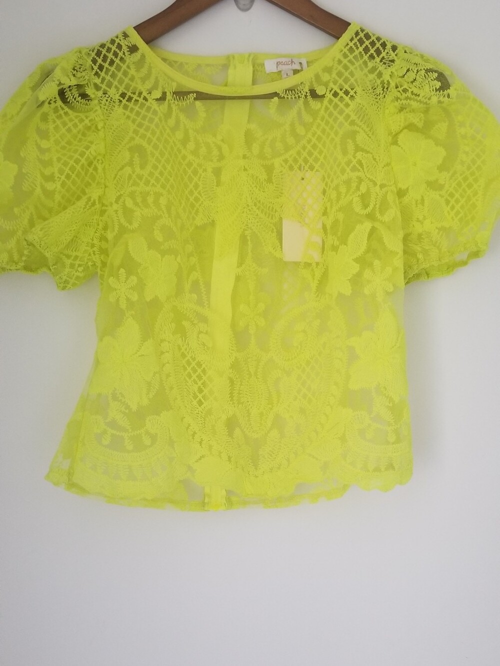 Whimsical Neon-Yellow Lace Short Sleeve Blouse